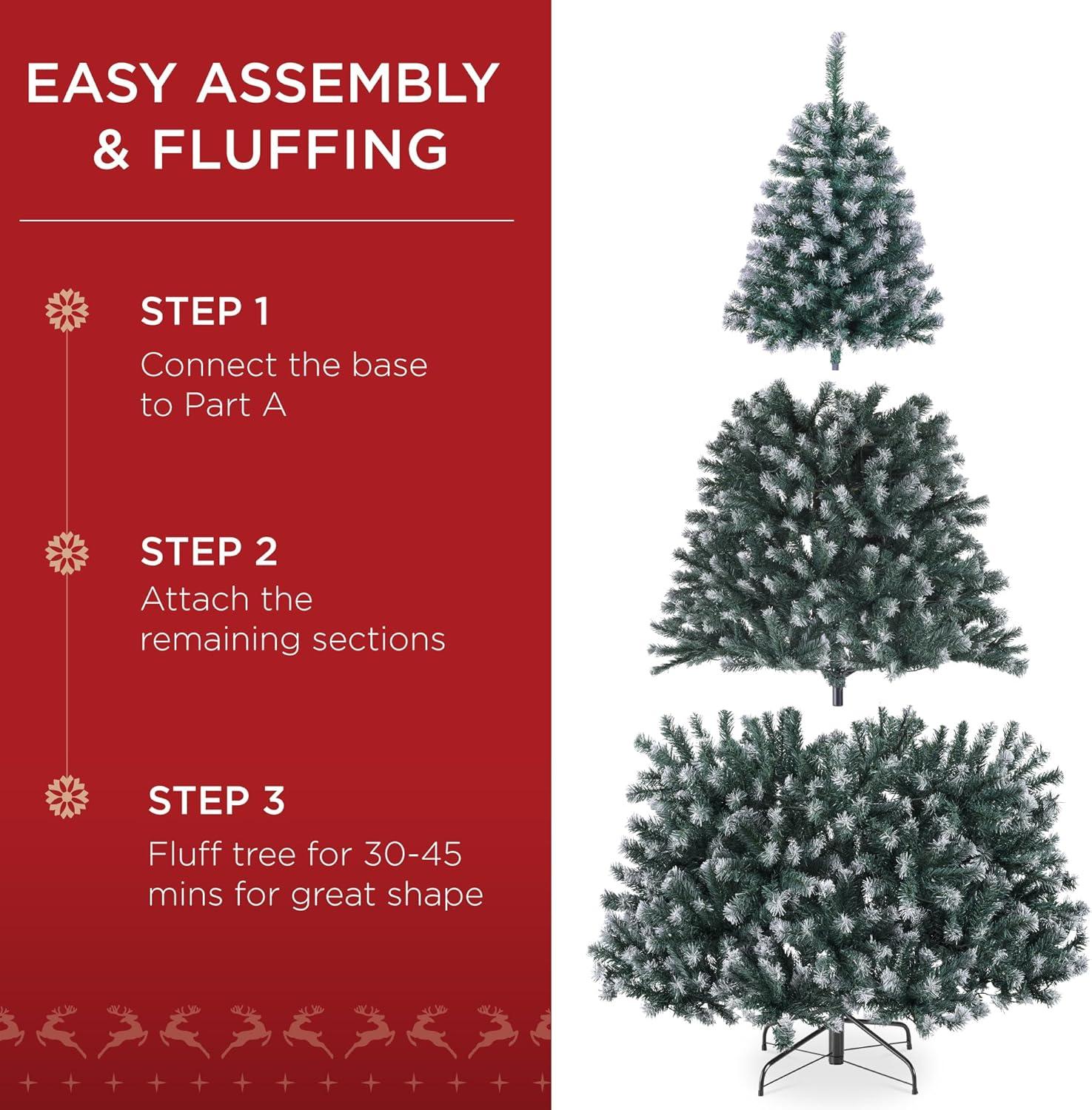 imageBest Choice Products Artificial Frosted Christmas Tree 6ft Premium PreLit Realistic Spruce Holiday Dcor wDense Branches Metal Base  Blue SpruceBlue Spruce  Frosted