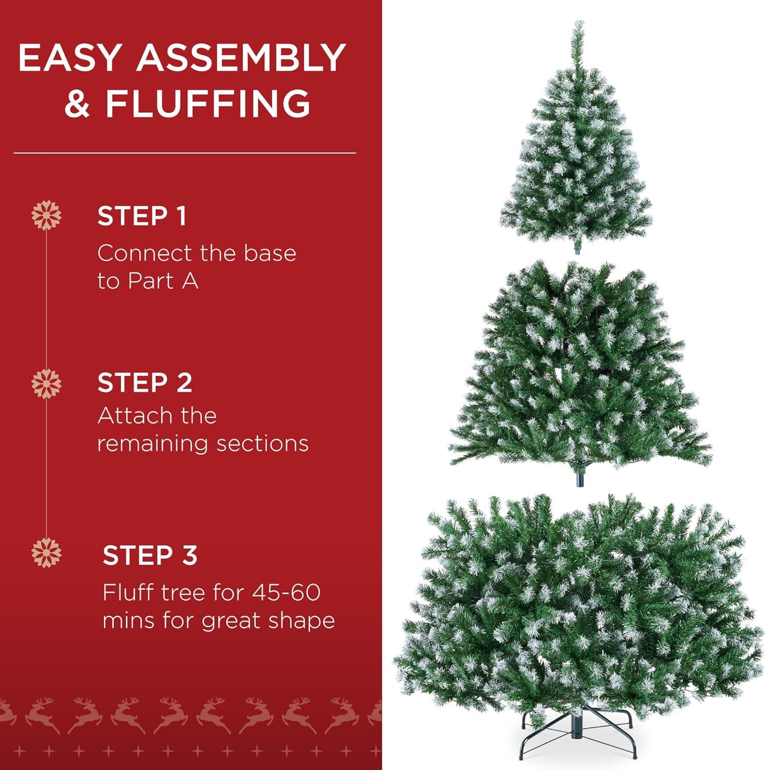 imageBest Choice Products Artificial Frosted Christmas Tree 6ft Premium PreLit Realistic Spruce Holiday Dcor wDense Branches Metal Base  Blue SpruceGreen Spruce  Frosted