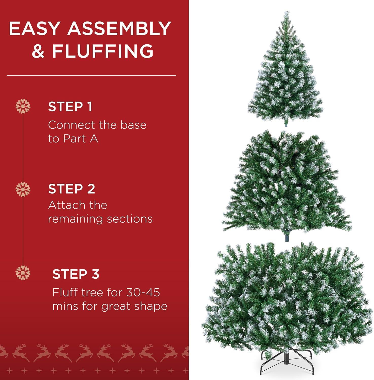 imageBest Choice Products Artificial Frosted Christmas Tree 6ft Premium Unlit Realistic Spruce Holiday Dcor wDense Branches Metal Base  Blue SpruceFrosted Green Spruce