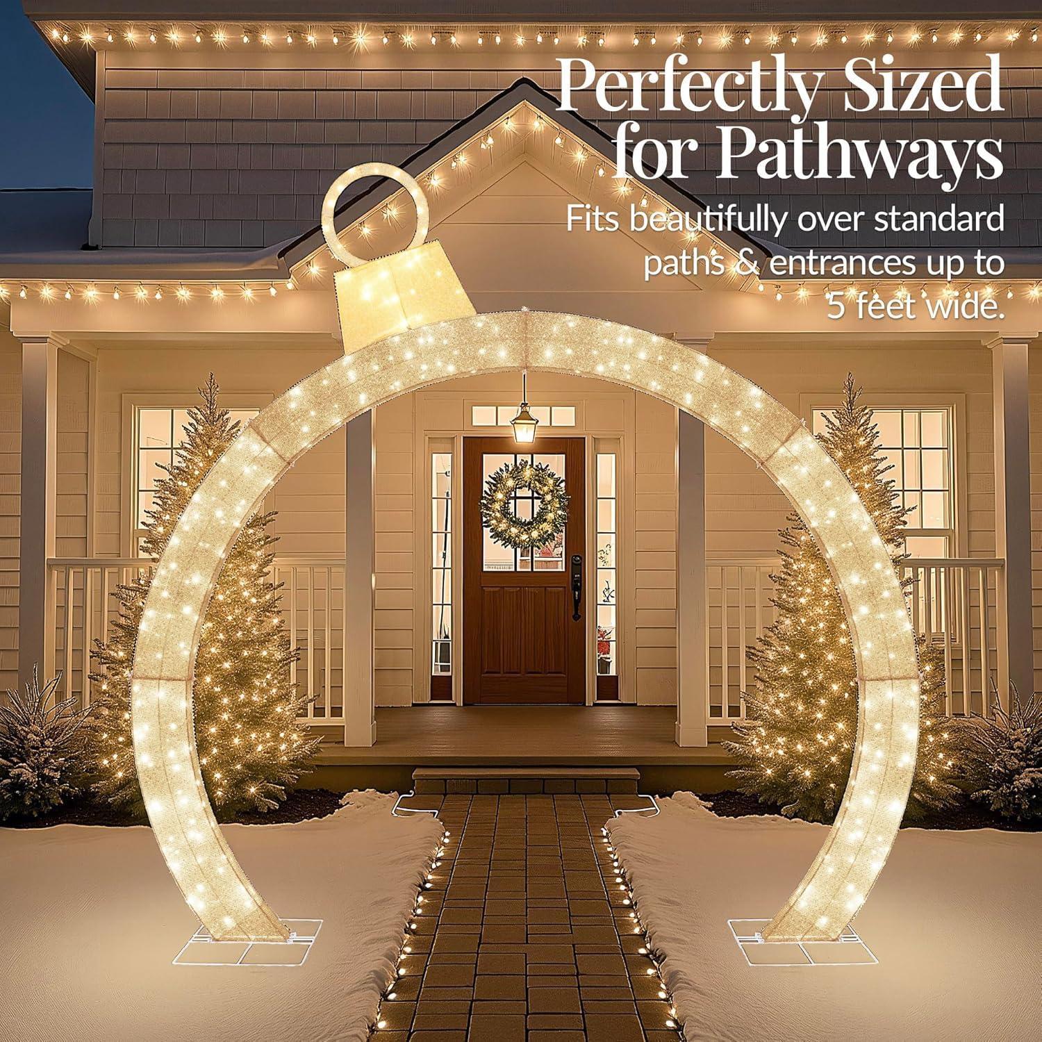 imageBest Choice Products Large Outdoor Christmas Lighted Archway Decoration 95ft XL with Gold Ornament Cap 330 LED Lights Holiday Yard Dcor  RedGold