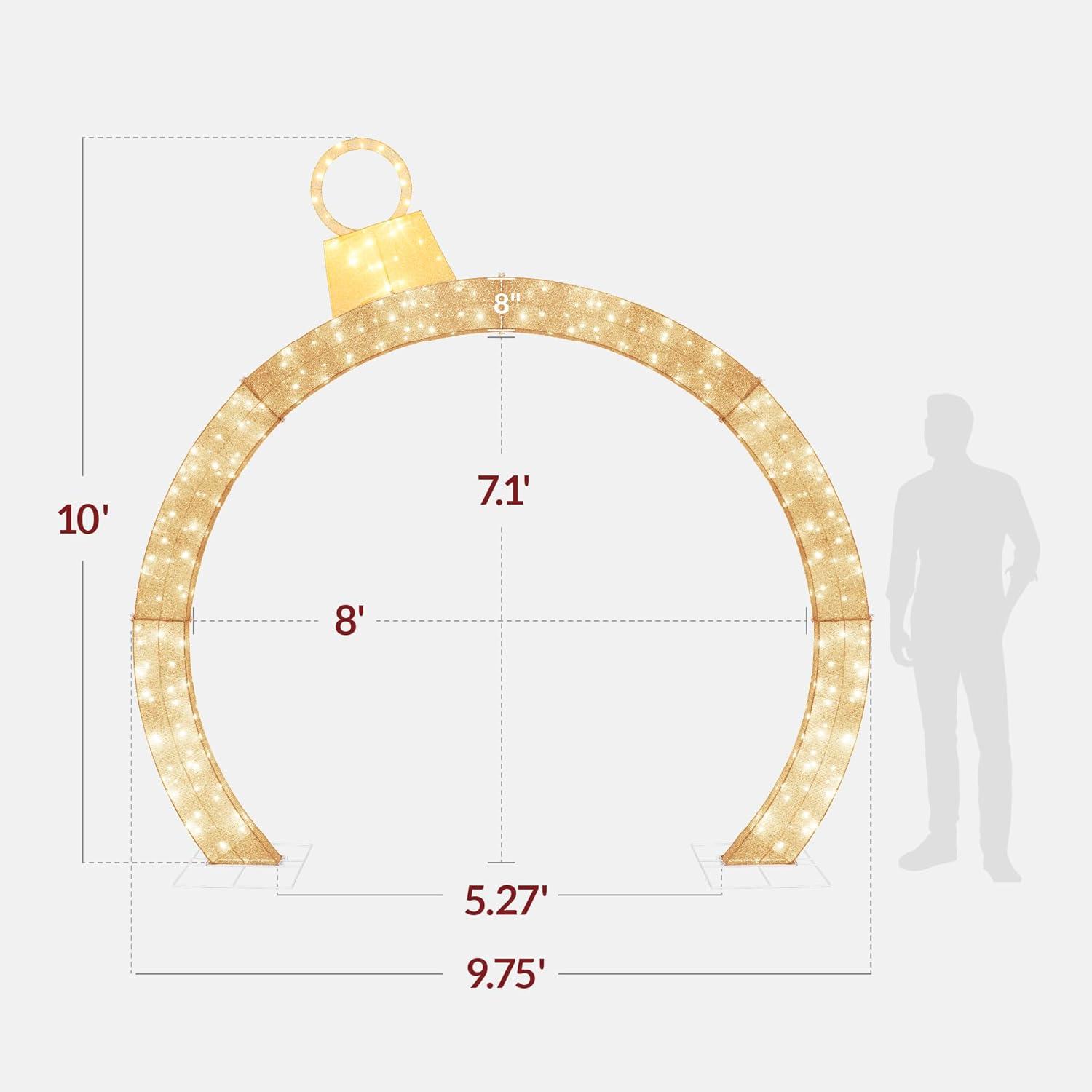 imageBest Choice Products Large Outdoor Christmas Lighted Archway Decoration 95ft XL with Gold Ornament Cap 330 LED Lights Holiday Yard Dcor  RedGold