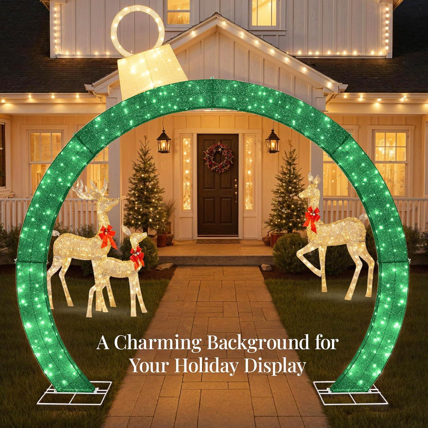imageBest Choice Products Large Outdoor Christmas Lighted Archway Decoration 95ft XL with Gold Ornament Cap 330 LED Lights Holiday Yard Dcor  RedGreen