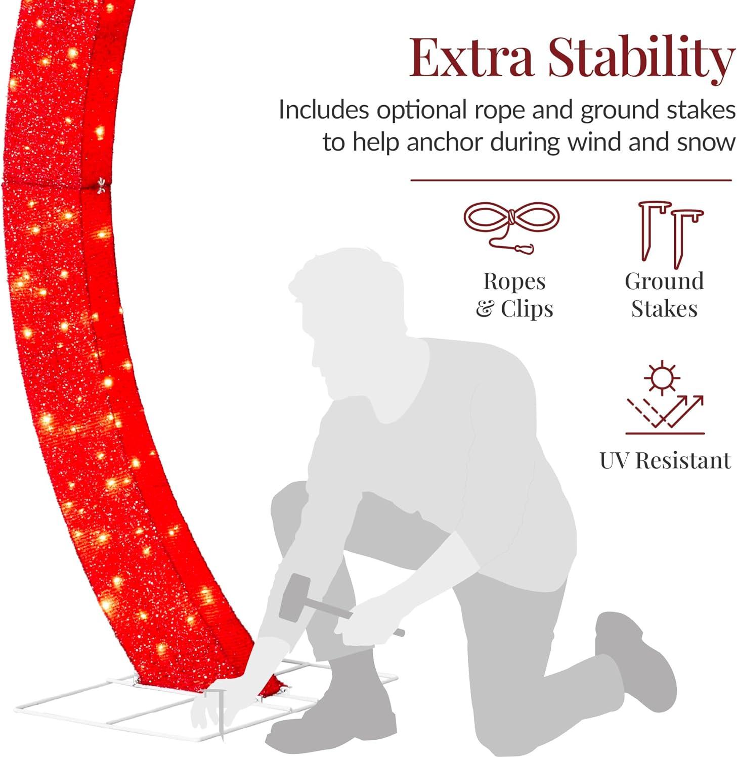 imageBest Choice Products Large Outdoor Christmas Lighted Archway Decoration 95ft XL with Gold Ornament Cap 330 LED Lights Holiday Yard Dcor  RedRed