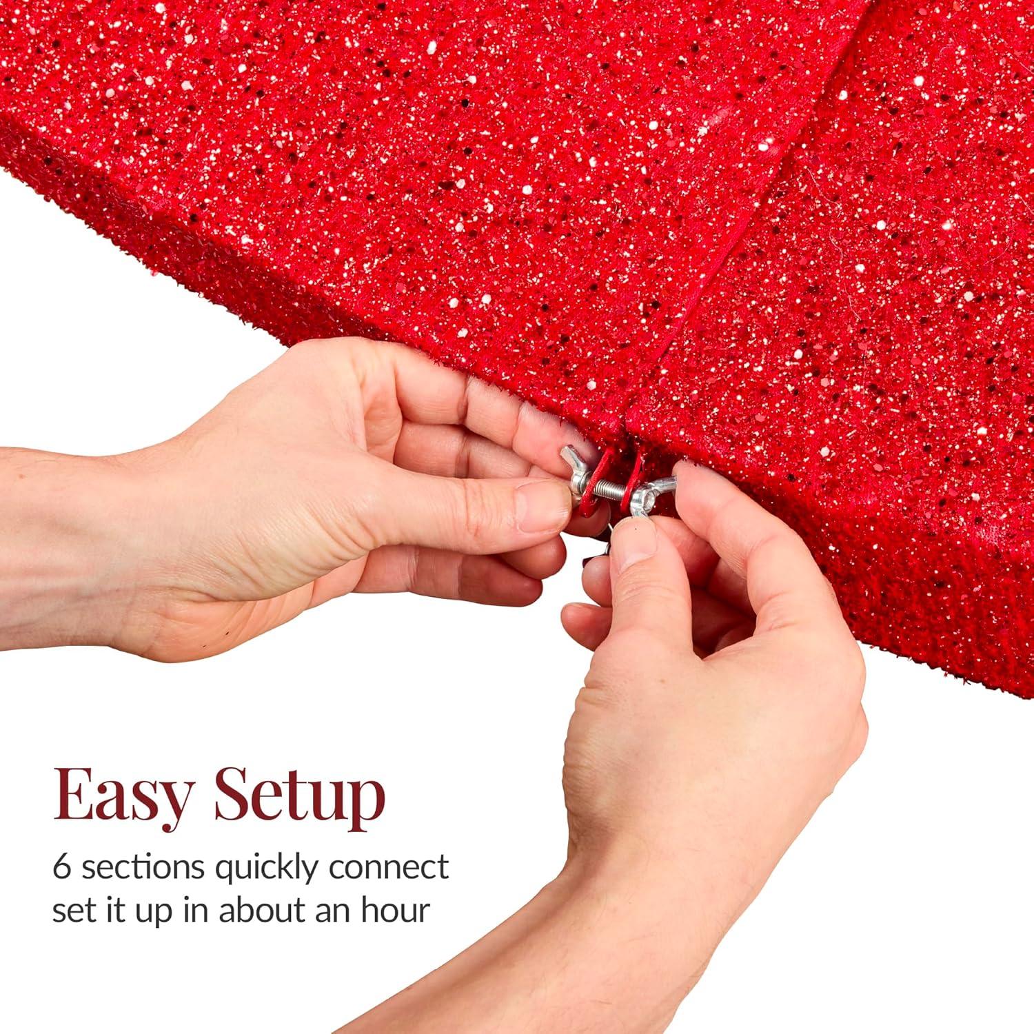 imageBest Choice Products Large Outdoor Christmas Lighted Archway Decoration 95ft XL with Gold Ornament Cap 330 LED Lights Holiday Yard Dcor  RedRed