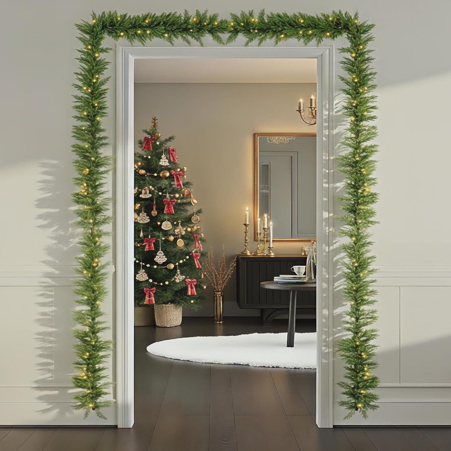 imageBest Choice Products PreLit Cedar Cypress Christmas Garland wTwinkling LEDs 9Ft Realistic Indoor Holiday Accent Decor for Door Mantle Battery6ft