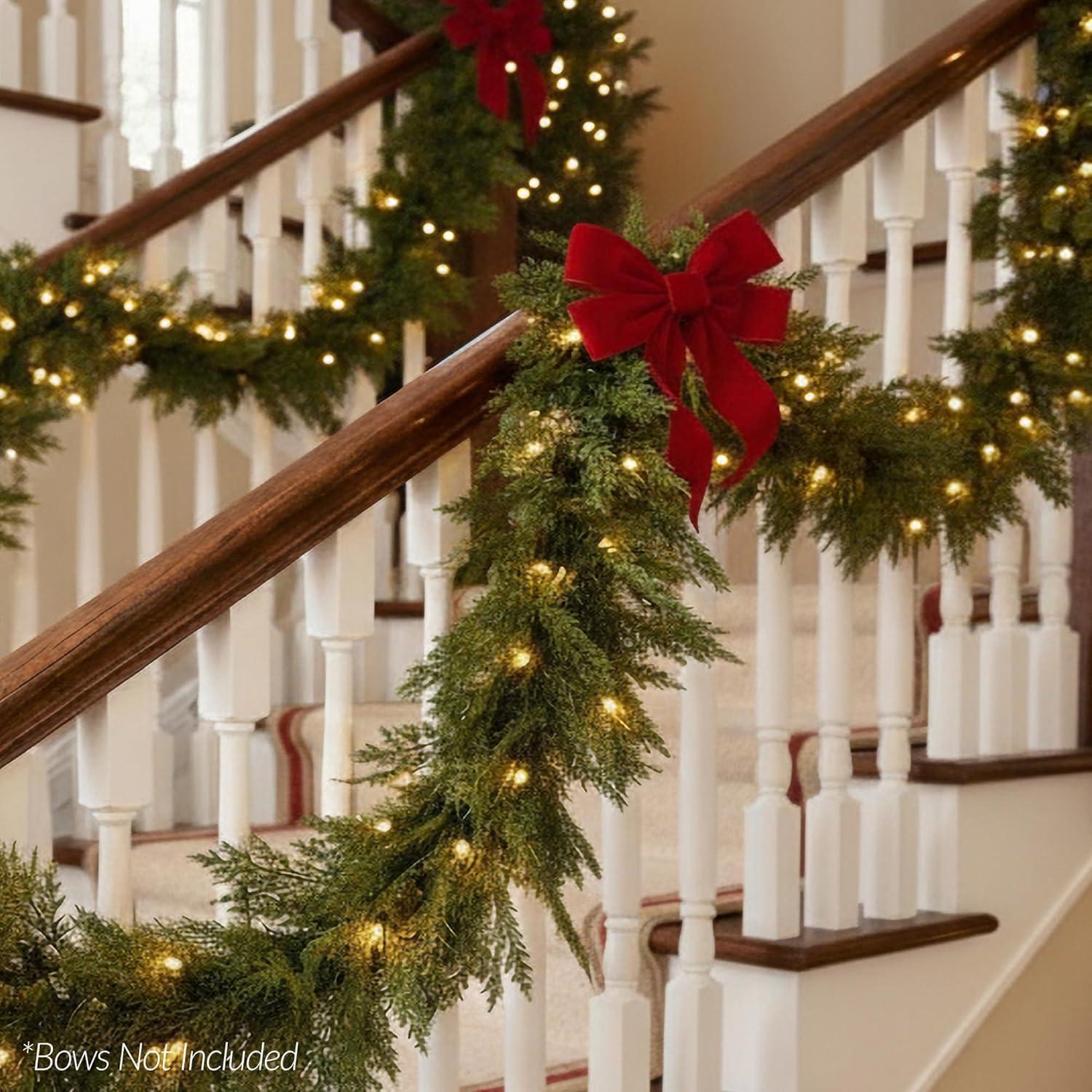 imageBest Choice Products PreLit Cedar Cypress Christmas Garland wTwinkling LEDs 9Ft Realistic Indoor Holiday Accent Decor for Door Mantle Battery9ft