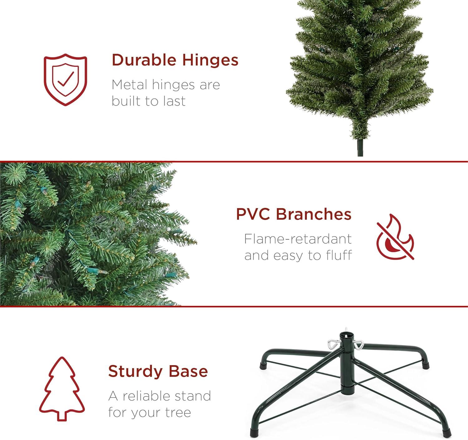 imageBest Choice Products Prelit Pencil Christmas Tree 9ft Premium Artificial Tree Realistic Lighted Spruce Holiday Decor w 2in1 LED Lights BaseGreen W White Lights