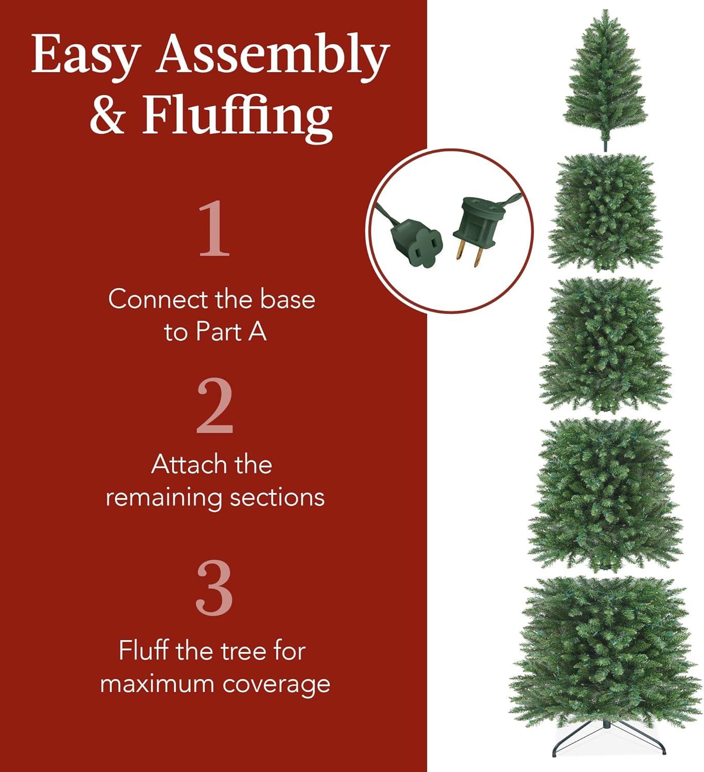 imageBest Choice Products Prelit Pencil Christmas Tree 9ft Premium Artificial Tree Realistic Lighted Spruce Holiday Decor w 2in1 LED Lights BaseGreen W White Lights