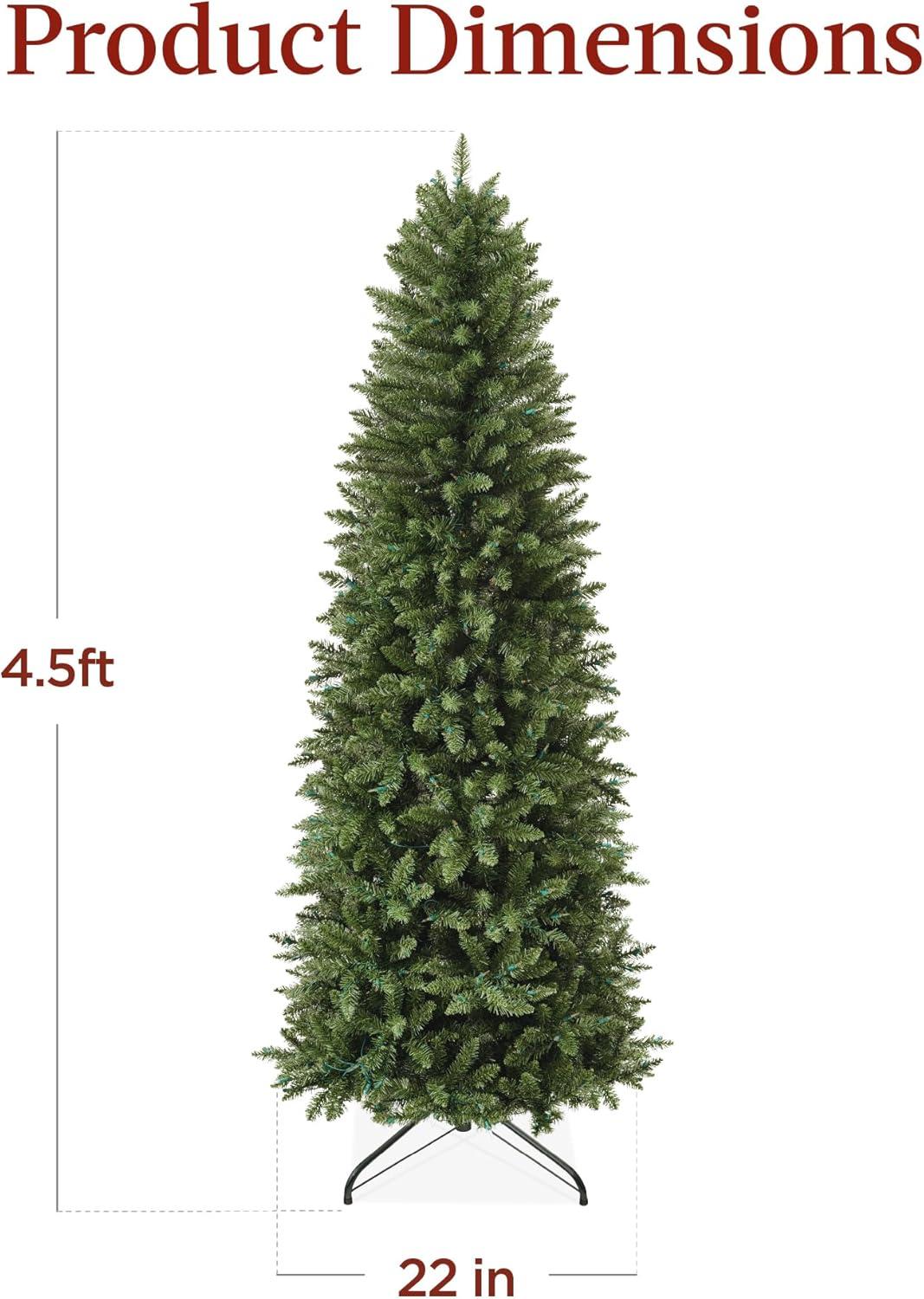 imageBest Choice Products Prelit Pencil Christmas Tree 9ft Premium Artificial Tree Realistic Lighted Spruce Holiday Decor w 2in1 LED Lights BaseGreen W White Lights