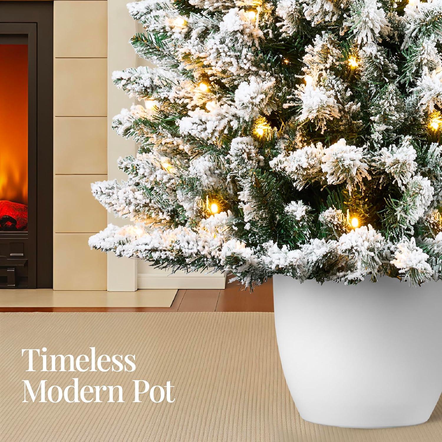 imageBest Choice Products Prelit Potted Flocked Pencil Christmas Tree 45Ft Artificial Lighted Holiday Dcor 175 Twinkling LEDs for Home Front Porch6ft