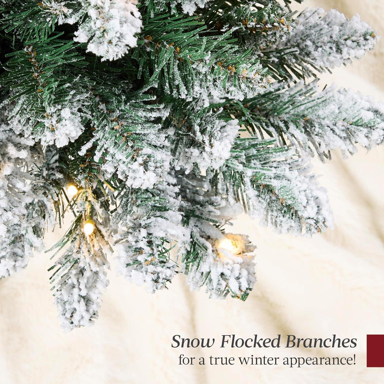 imageBest Choice Products Prelit Potted Flocked Pencil Christmas Tree 45Ft Artificial Lighted Holiday Dcor 175 Twinkling LEDs for Home Front Porch6ft