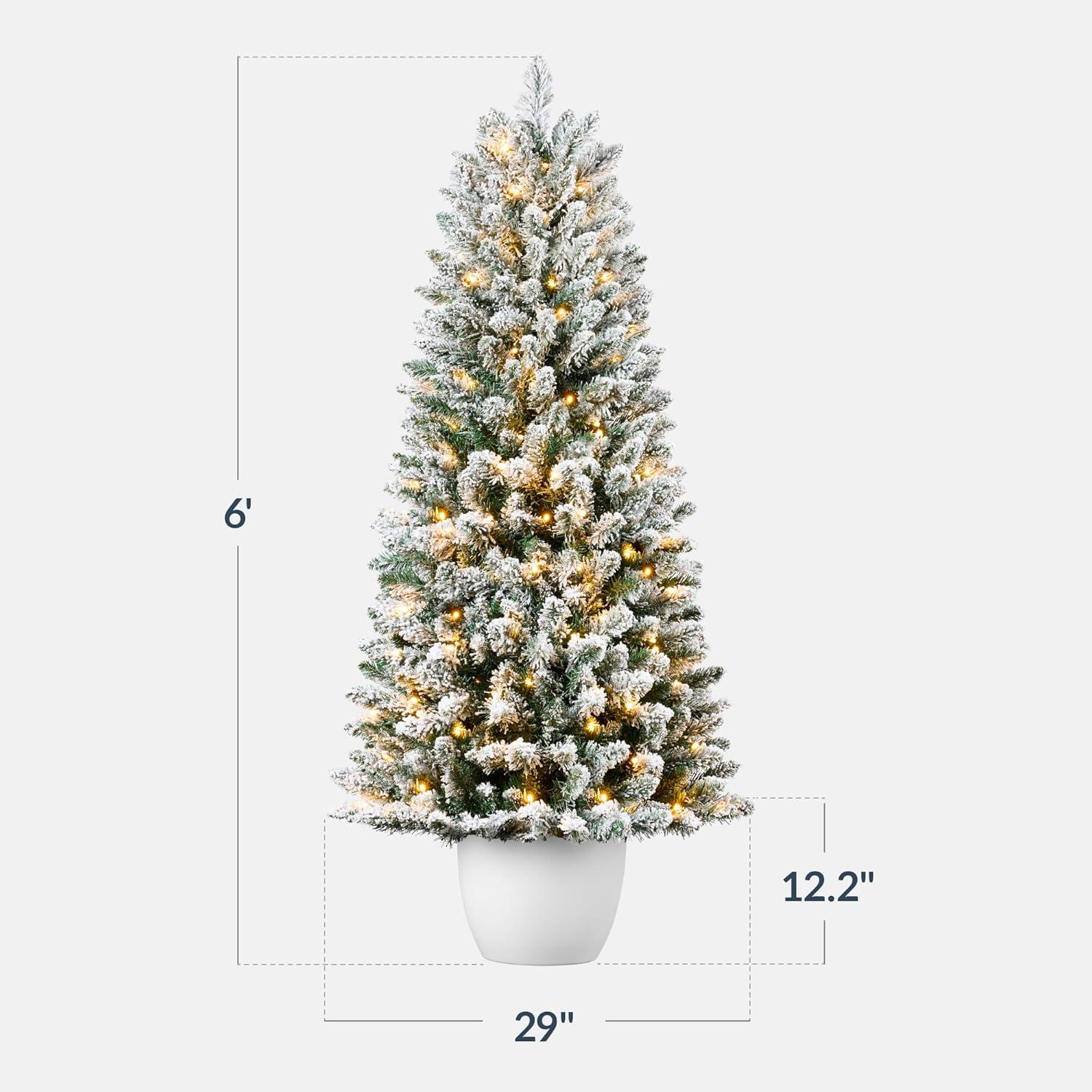 imageBest Choice Products Prelit Potted Flocked Pencil Christmas Tree 45Ft Artificial Lighted Holiday Dcor 175 Twinkling LEDs for Home Front Porch6ft