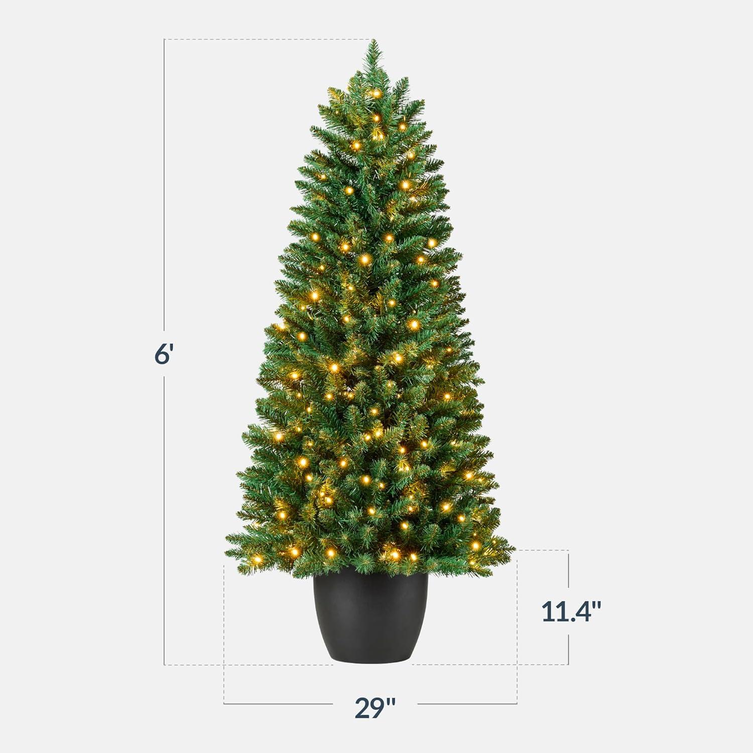 imageBest Choice Products Prelit Potted Pencil Christmas Tree 45Ft Artificial Lighted Holiday Dcor 175 Twinkling LEDs for Home Front Porch6ft