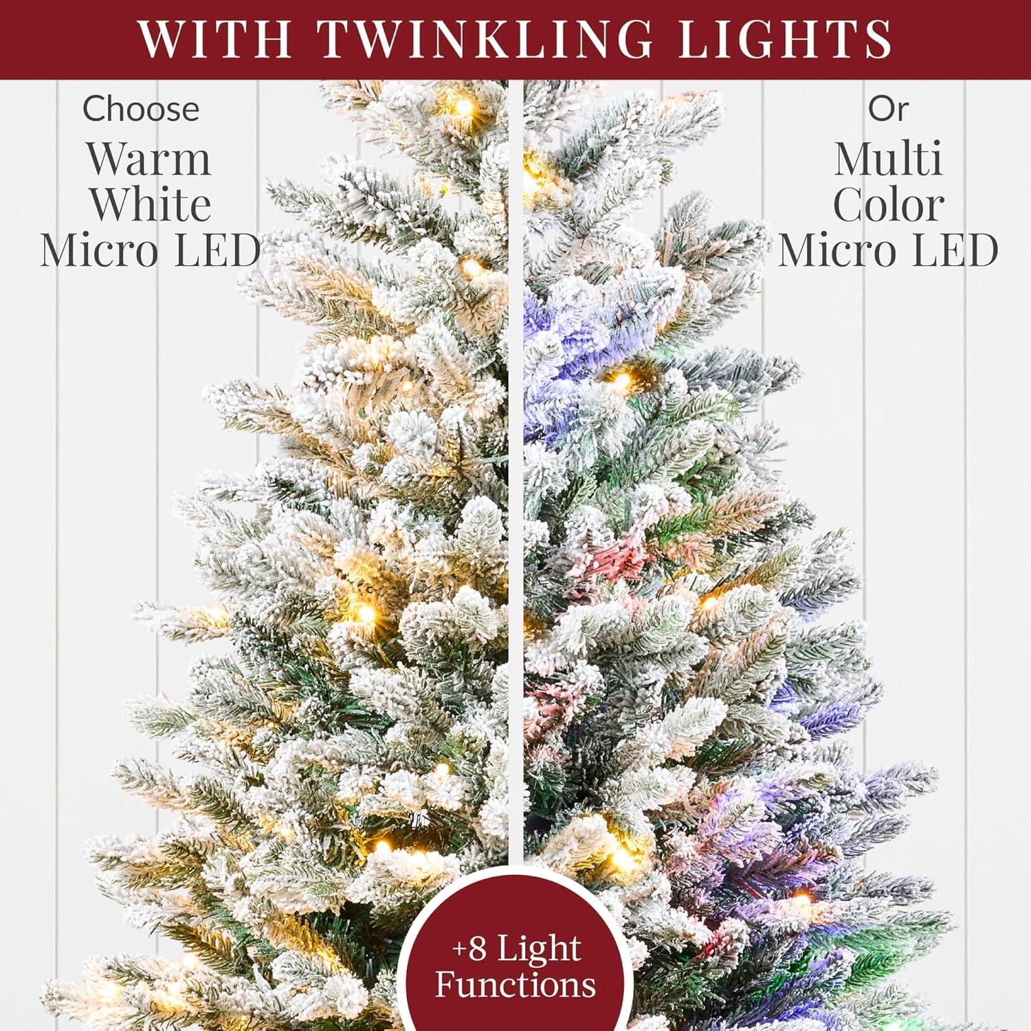 imageBest Choice Products Prelit Potted Pencil Christmas Tree 6Ft Flocked Realistic Artificial Lighted Holiday Dcor 250 Twinkling LEDs for Home Porch6ft