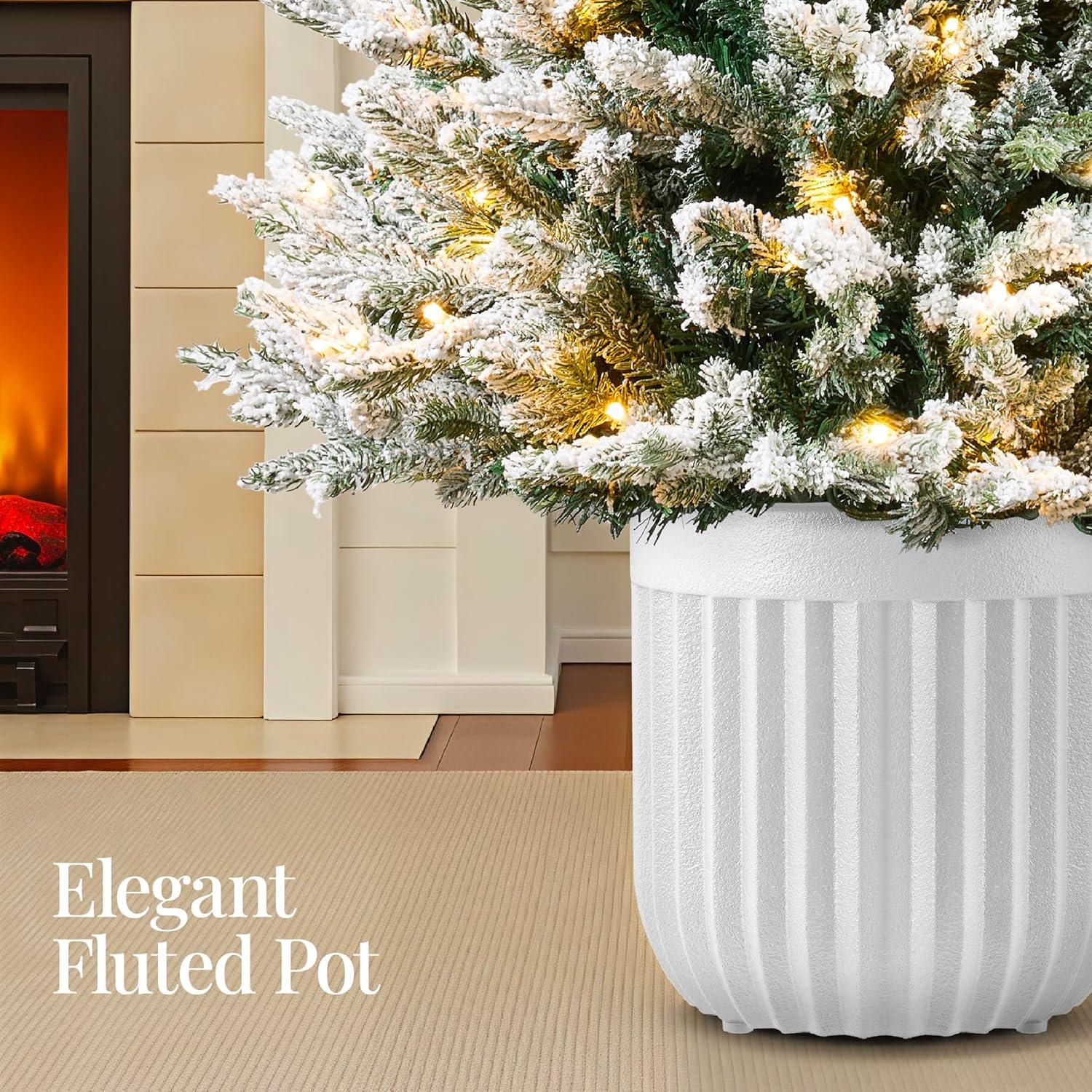 imageBest Choice Products Prelit Potted Pencil Christmas Tree 6Ft Flocked Realistic Artificial Lighted Holiday Dcor 250 Twinkling LEDs for Home Porch6ft