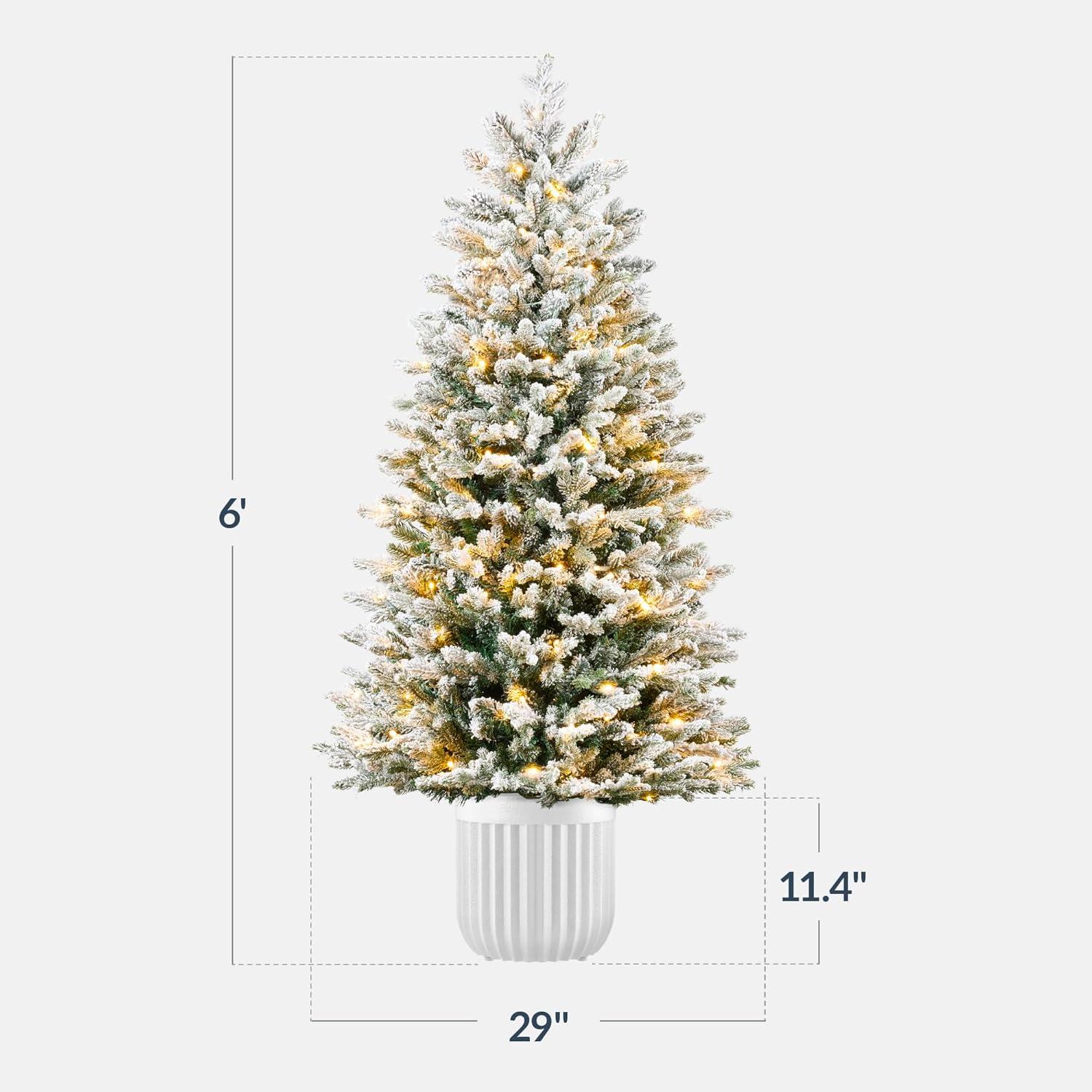 imageBest Choice Products Prelit Potted Pencil Christmas Tree 6Ft Flocked Realistic Artificial Lighted Holiday Dcor 250 Twinkling LEDs for Home Porch6ft