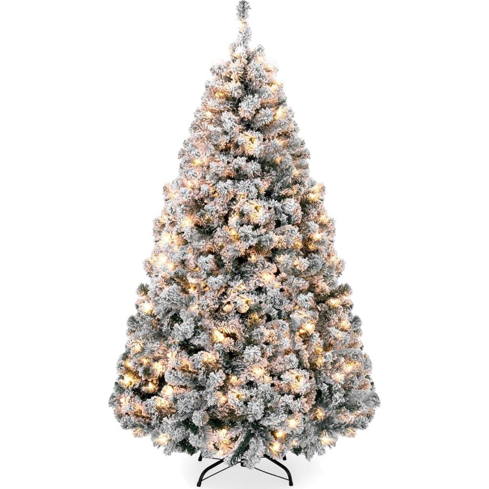 imageBest Choice Products Artificial Flocked Christmas Tree 6ft Premium PreLit Colorful Pine Holiday Dcor w250 Twinkle Lights Metal Base  Baby BlueGreen