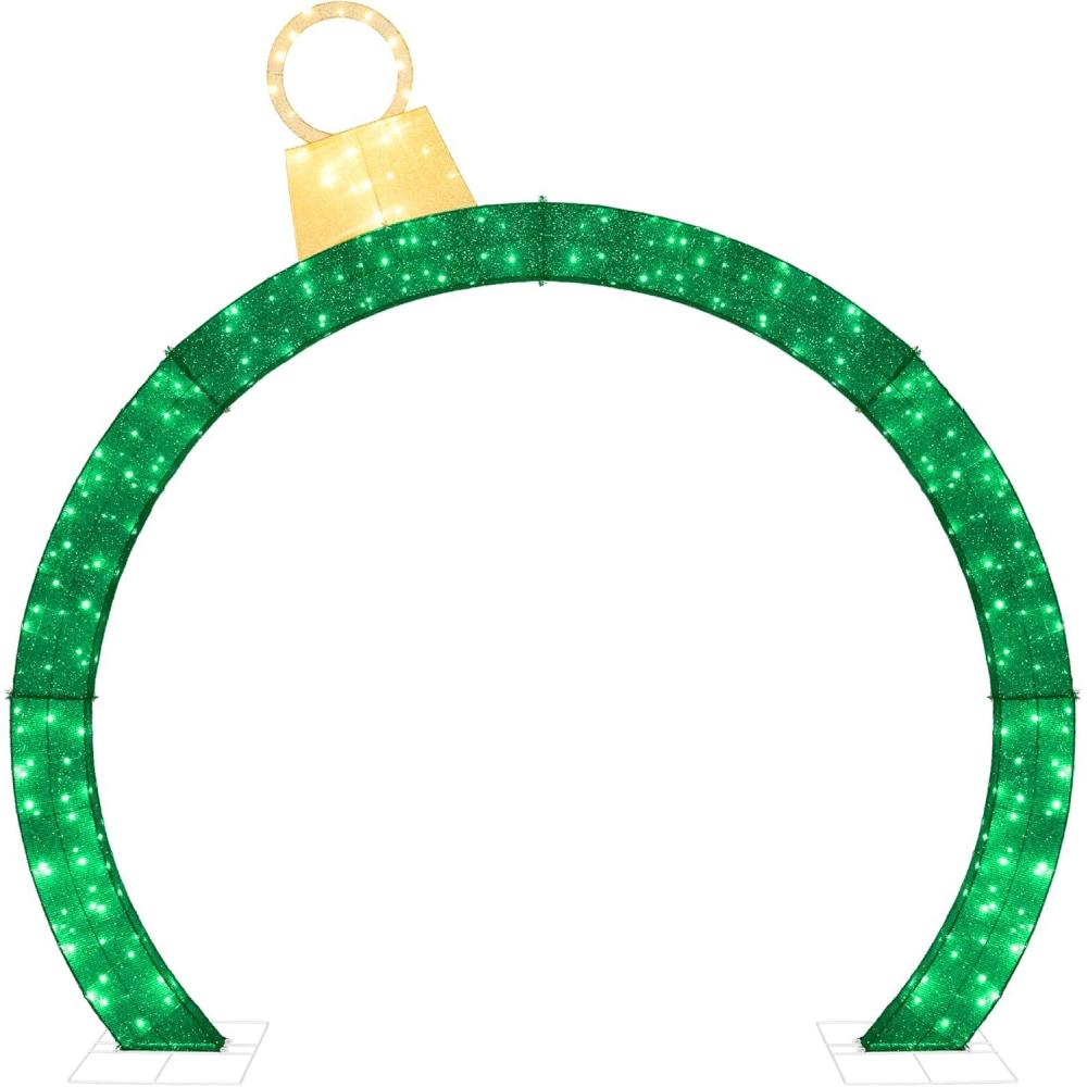 imageBest Choice Products Large Outdoor Christmas Lighted Archway Decoration 95ft XL with Gold Ornament Cap 330 LED Lights Holiday Yard Dcor  RedGreen