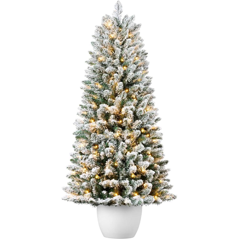 imageBest Choice Products Prelit Potted Flocked Pencil Christmas Tree 45Ft Artificial Lighted Holiday Dcor 175 Twinkling LEDs for Home Front Porch6ft
