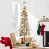 imageBest Choice Products Pencil Christmas Tree 75ft Prelit Alpine Slim Holiday Decoration Lighted Skinny Dcor LED Lights Metal StandGreen  Flocked