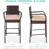 imageBest Choice Products Set of 2 Wicker Bar Stools Indoor Outdoor Bar Height Chairs wCushion Footrests Armrests for Backyard Patio Pool Garden Deck  GrayBrown
