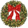 imageBest Choice Products 36in PreLit Christmas Wreath wBerries ampamp Pinecones Large Artificial IndoorOutdoor Decor for Door Mantel wRed Bow PluginDecorated