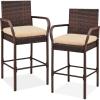 imageBest Choice Products Set of 2 Wicker Bar Stools Indoor Outdoor Bar Height Chairs wCushion Footrests Armrests for Backyard Patio Pool Garden Deck  GrayBrown