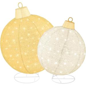 imageBest Choice Products 2pc Lighted PopUp Outdoor Christmas Ornament Set Holiday Ball Decoration w 220 LED Lights 8 Light Functions  RedGoldGoldWhite  Large
