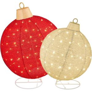 imageBest Choice Products 2pc Lighted PopUp Outdoor Christmas Ornament Set Holiday Ball Decoration w 220 LED Lights 8 Light Functions  RedGoldRedGold  Large