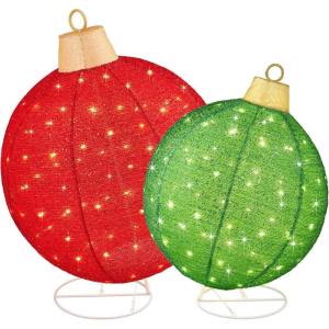 imageBest Choice Products 2pc Lighted PopUp Outdoor Christmas Ornament Set Holiday Ball Decoration w 220 LED Lights 8 Light Functions  RedGoldRedGreen  Large