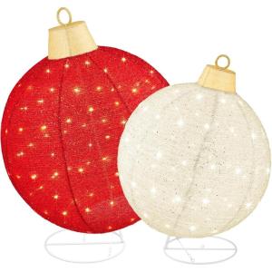 imageBest Choice Products 2pc Lighted PopUp Outdoor Christmas Ornament Set Holiday Ball Decoration w 220 LED Lights 8 Light Functions  RedGoldRedWhite  Large