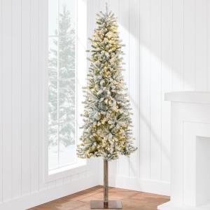 imageBest Choice Products Pencil Christmas Tree 75ft Prelit Alpine Slim Holiday Decoration Lighted Skinny Dcor LED Lights Metal StandGreen  Flocked