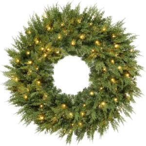 imageBest Choice Products PreLit Cedar Cypress Christmas Wreath wTwinkling LEDs 48in Realistic Large IndoorOutdoor Holiday Decor for Door Plugin60in