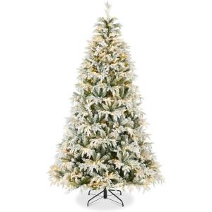 imageBest Choice Products PreLit Flocked Cedar Cypress Christmas Tree wTwinkling Lights 75ft Artificial Holiday Dcor White ampamp Multicolored LEDs6ft
