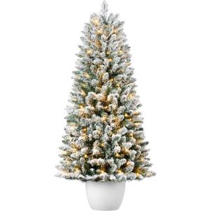 imageBest Choice Products Prelit Potted Flocked Pencil Christmas Tree 45Ft Artificial Lighted Holiday Dcor 175 Twinkling LEDs for Home Front Porch6ft