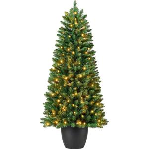 imageBest Choice Products Prelit Potted Pencil Christmas Tree 45Ft Artificial Lighted Holiday Dcor 175 Twinkling LEDs for Home Front Porch45ft