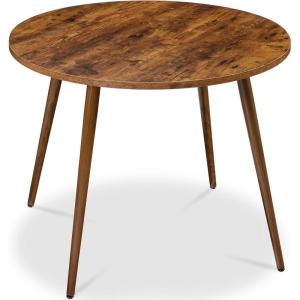 imageBest Choice Products Round 355in Dining Table for 4 wSturdy Wood Finish Steel Legs Mid Century Modern SpaceSaving Small Space Circle Dinette for Home Kitchen Apartment  Medium BrownBrown