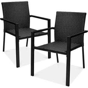 imageBest Choice Products Set of 2 Stackable Outdoor Wicker Dining Chairs AllWeather Firepit Armchair wArmrests Steel Frame for Patio Deck Garden Yard  BrownBlack