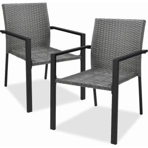 imageBest Choice Products Set of 2 Stackable Outdoor Wicker Dining Chairs AllWeather Firepit Armchair wArmrests Steel Frame for Patio Deck Garden Yard  BrownGrey