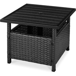 imageBest Choice Products Wicker Side Table with Umbrella Hole Square PE Rattan Outdoor End Table for Patio Garden Poolside Deck wUVResistant Frame Storage Space  BrownBlack