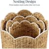 imageBest Choice Products 3pc Water Hyacinth Scalloped Multipurpose Nesting Baskets Storage Bin Organization Totes for Living Room Bedroom Nursery Laundry Room ChestnutNatural with White Trim