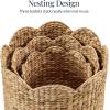 imageBest Choice Products 3pc Water Hyacinth Scalloped Multipurpose Nesting Baskets Storage Bin Organization Totes for Living Room Bedroom Nursery Laundry Room ChestnutNatural