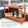 imageBest Choice Products 48in 2Shelf Eucalyptus Wooden Console Table Indoor Outdoor Multifunctional Buffet Bar Storage Organizer wFoot Sliders  NaturalNatural