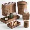 imageBest Choice Products 6Pc Water Hyacinth Bathroom Storage Set Includes Trays Trash Bin Toilet Paper Storage Tissue Box Cover Garbage Can For Bathroom Bedroom Office Living Room  NaturalChestnut