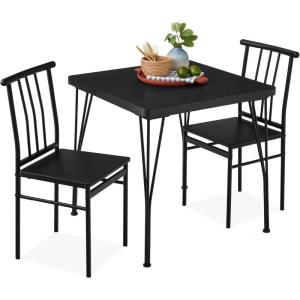 imageBest Choice Products 3Piece Dining Set Modern Dining Table Set Metal and Wood Square Dining Table for Kitchen Dining Room Dinette Breakfast Nook w 2 Chairs  GrayBlack