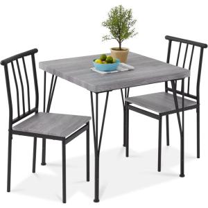 imageBest Choice Products 3Piece Dining Set Modern Dining Table Set Metal and Wood Square Dining Table for Kitchen Dining Room Dinette Breakfast Nook w 2 Chairs  GrayGrey