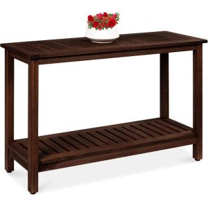 imageBest Choice Products 48in 2Shelf Eucalyptus Wooden Console Table Indoor Outdoor Multifunctional Buffet Bar Storage Organizer wFoot Sliders  NaturalEspresso