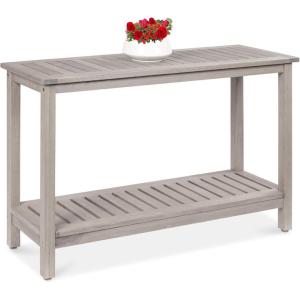 imageBest Choice Products 48in 2Shelf Eucalyptus Wooden Console Table Indoor Outdoor Multifunctional Buffet Bar Storage Organizer wFoot Sliders  NaturalGrey