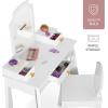 imageBest Choice Products Kids Wooden Pretend Play Vanity and Chair Set wMirror Little Girls Makeup Table for Toddlers with 3 Storage Drawers PinkWhite