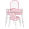 imageBest Choice Products Kids Wooden Pretend Play Vanity and Chair Set wMirror Little Girls Makeup Table for Toddlers with 3 Storage Drawers PinkPink